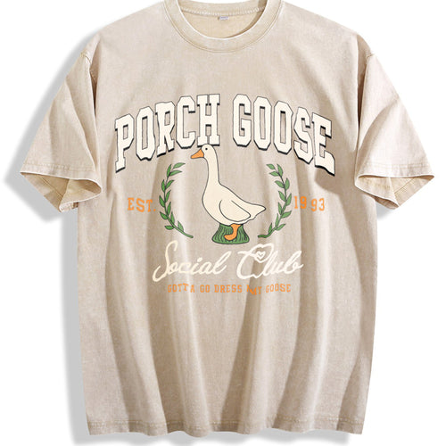 - Spring Summer - For No Chest Padding Shortening Vintage Washed T-Shirt - Beige